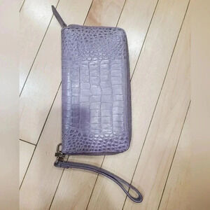 Nordstrom purple alligator pattern leather wristlet wallet